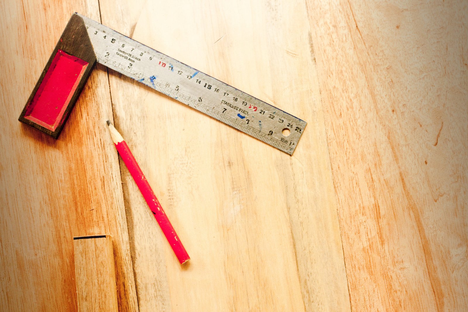 Try Square and wood pencil for carpenter on wooden background tool woodcraft object isolated